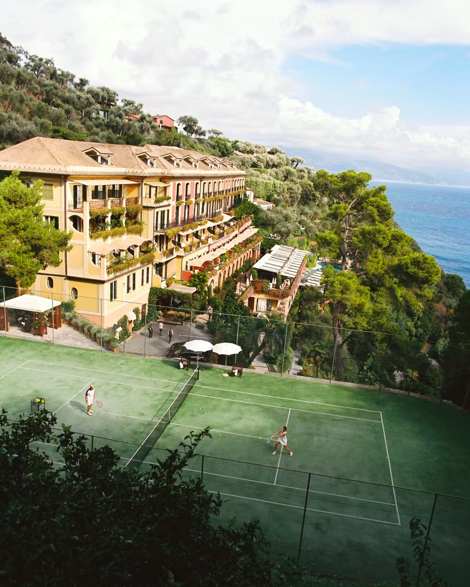 Belmond Hotel Splendido 網球場，波托菲諾灣景